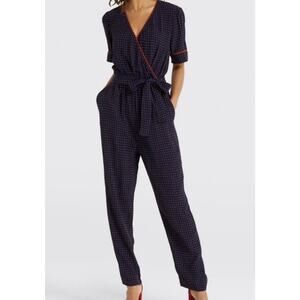 Draper James Self Tie Jumpsuit in Navy/Red Foulard Size Large